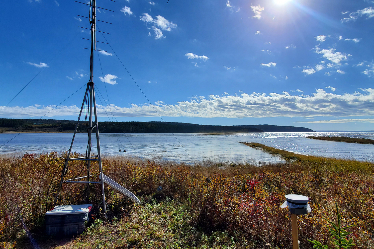 Antenna at field research station by water